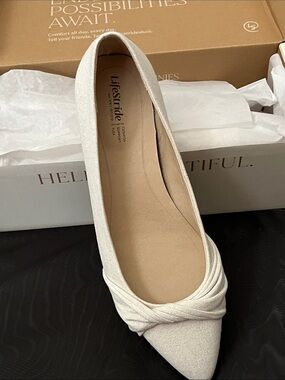Life Stride Women's Pointed Knot-Front Flat in Ivory Shimmer